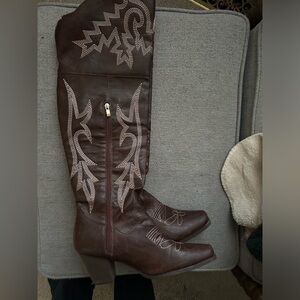 Brown knee high boots
